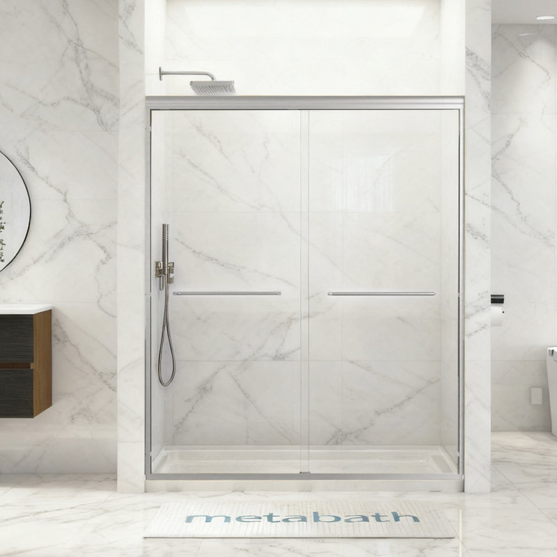 56–60 In. W X 72 In. H Semi-Frameless Double Sliding Shower Door With 1/4 In. (6mm) Clear Tempered Glass And Safety Film