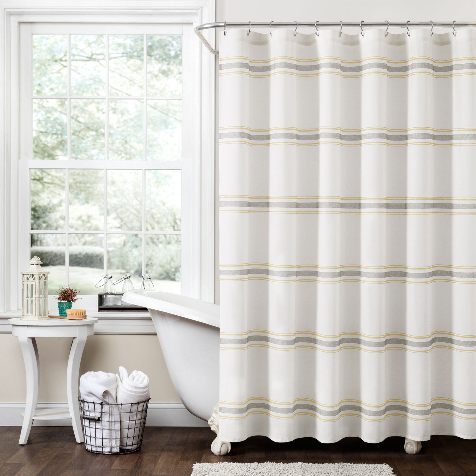 Gilroy Cotton Striped Shower Curtain, Yellow