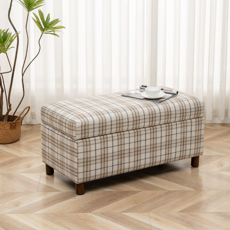 Calletana Upholstered Flip Top Storage Bench, Sand/Plaid