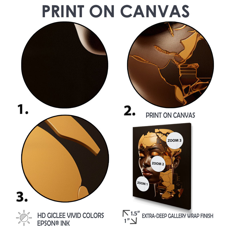 Modern Modern Portrait - African American Woman, impression d'art mural, Cadre flottant noir, H 20 po x l 12 po x P 1 po