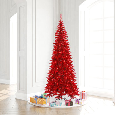 Red Tinsel Fir Slim Artificial Christmas Tree