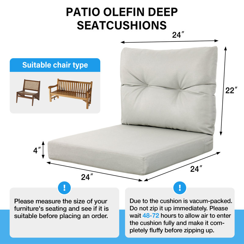 Outdoor Deep Seat Cushion Set, Double Waterproof Tech Fade Resistant Outdoor Chair Cushions, Patio Furniture Cushions With Straps For Chair Sofa Couch(Set Of Two)