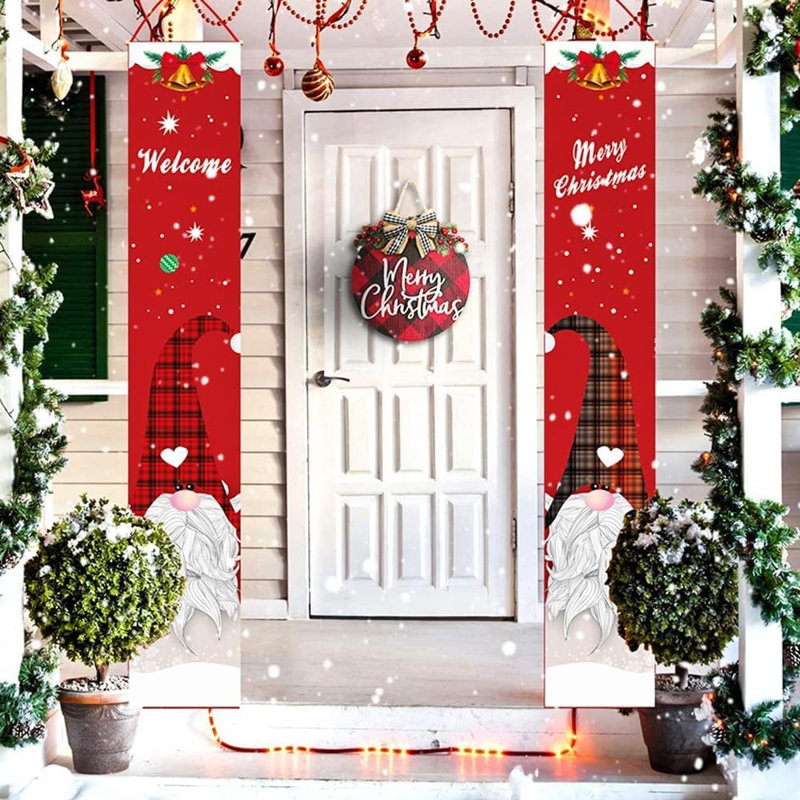 Merry Christmas Sign For Front Door, 3D Buffalo Plaid Christmas Sign With Burlap Bow-Knot, Christmas Wreath For Front Porch Indoor Outdoor Decorations