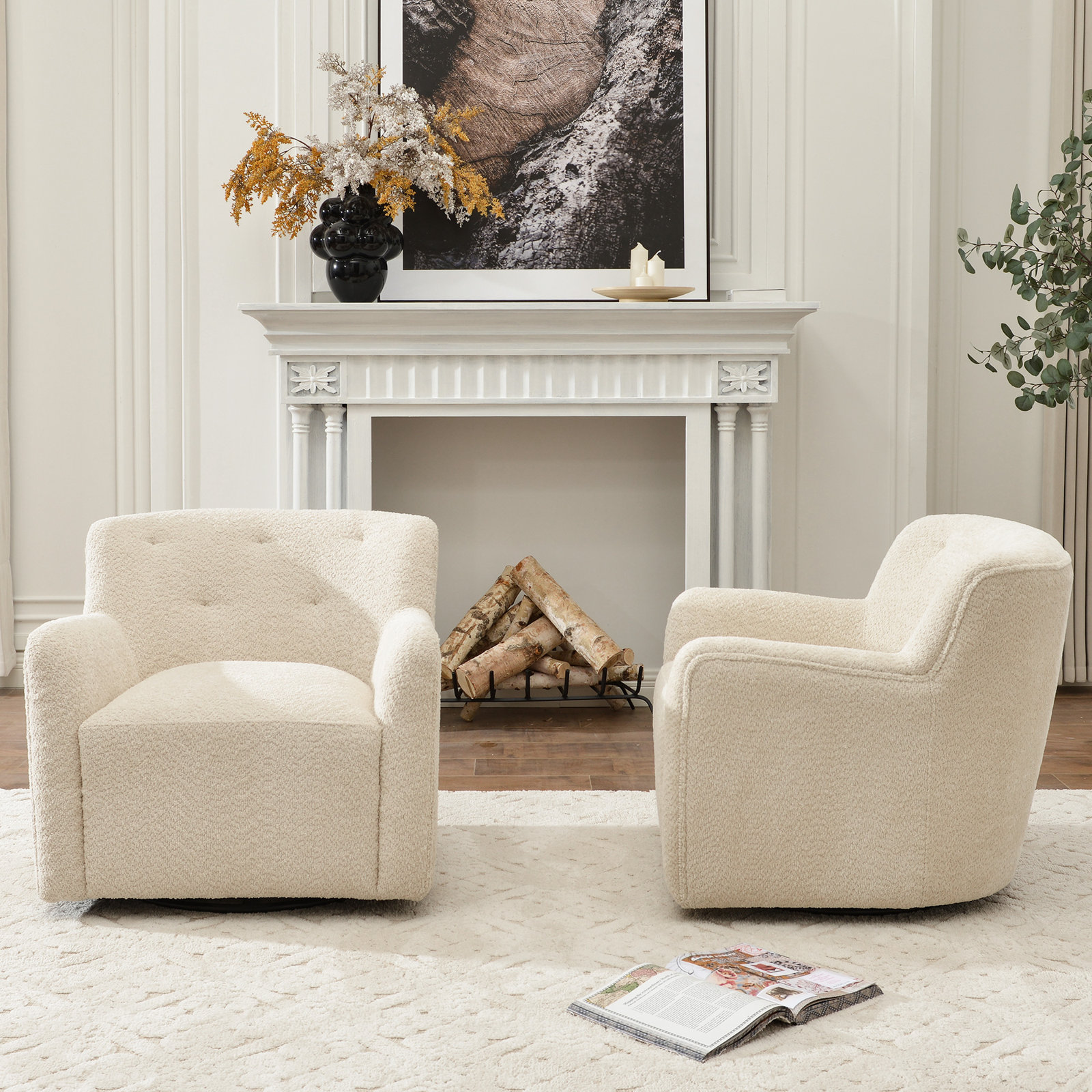 Fae Chenille Swivel Accent Chair, Natural Textured Chenille