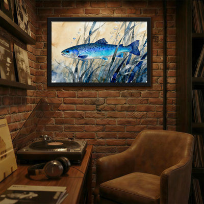 Animals Blue Trout In Water Reeds Pattern Print