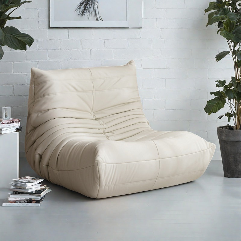 Canapé rétro paresseux chenille, Similicuir beige