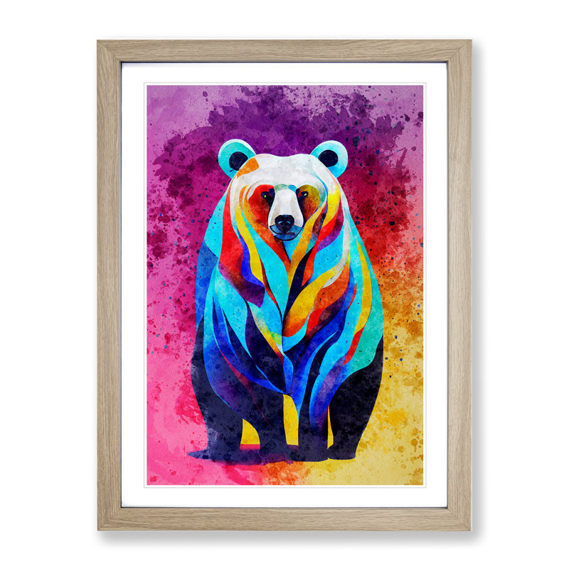 Bear Painting No.2 Abstract - Single Picture Frame Print, 34cm H x 25cm W x 2cm D, Oak Framed