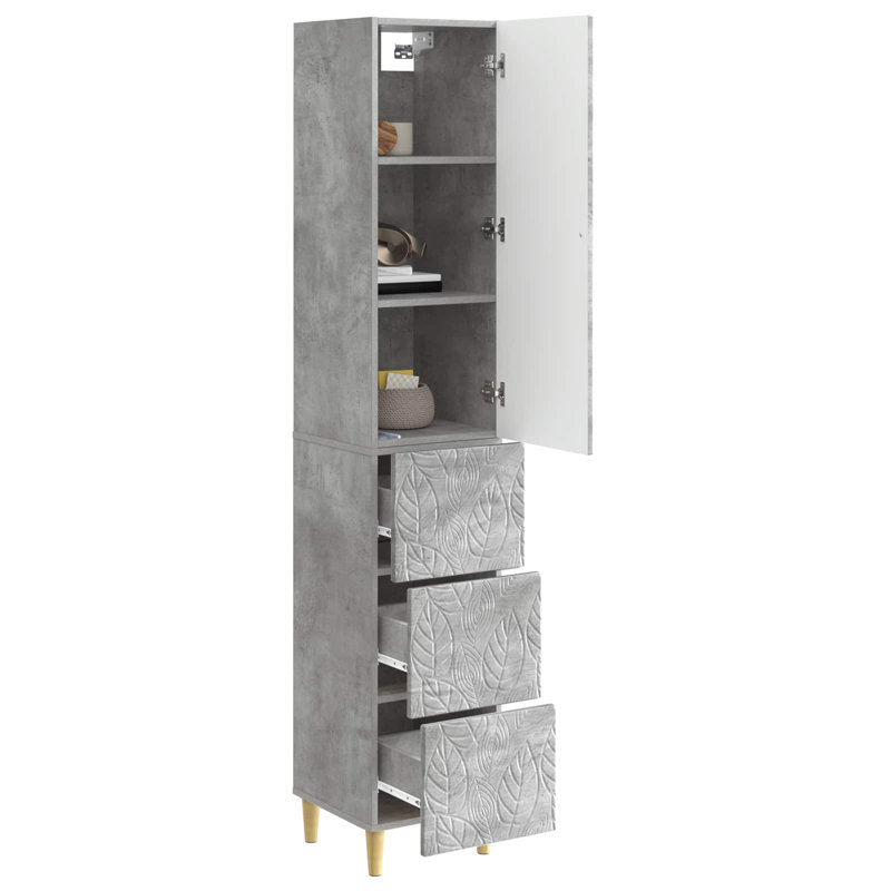  Cabinet Set 2 Pcs Engineered Wood Storage Home Office Compact Sideboard, Concrete Grey