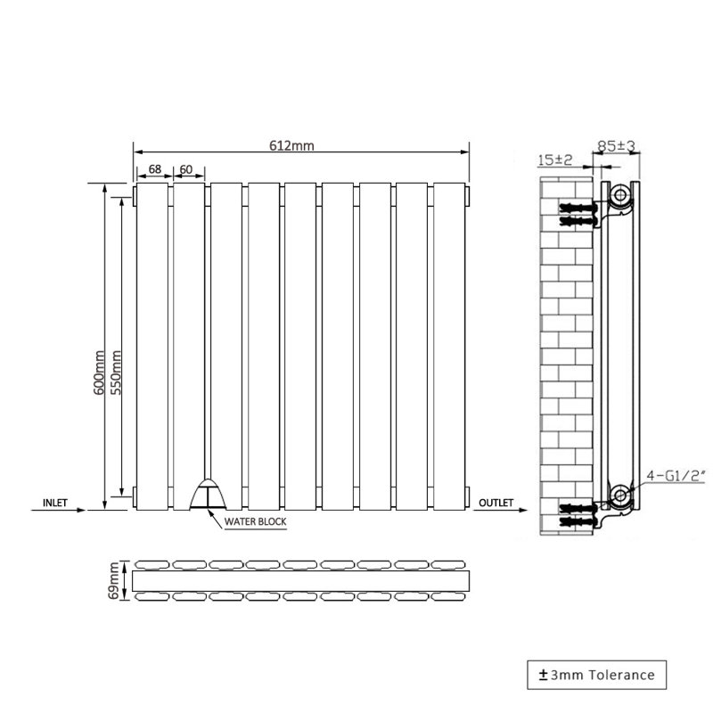 Shonda Horizontal Double Flat Panel Radiator, Anthracite, 60cm H x 61.2cm W