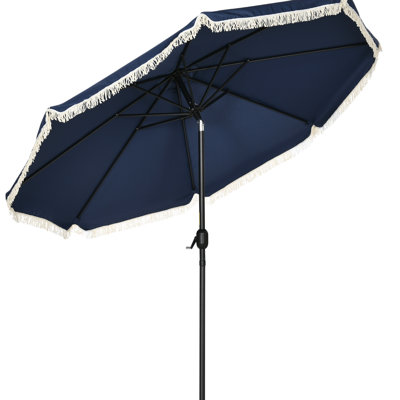 Parasol bleu foncé 9 pi, patio avec inclinaison et manivelle, pour jardin, terrasse, parasol de piscine 9 pi, fonctionnement, terrasse avec jardin à volants