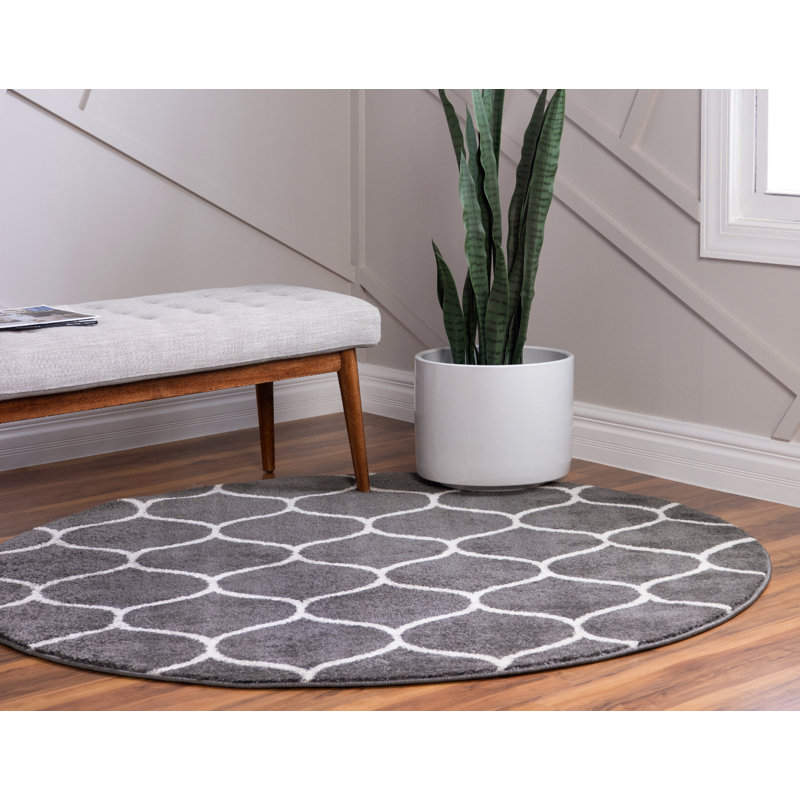Tapis gris foncé Lllan, Rond 4 pi 1 po