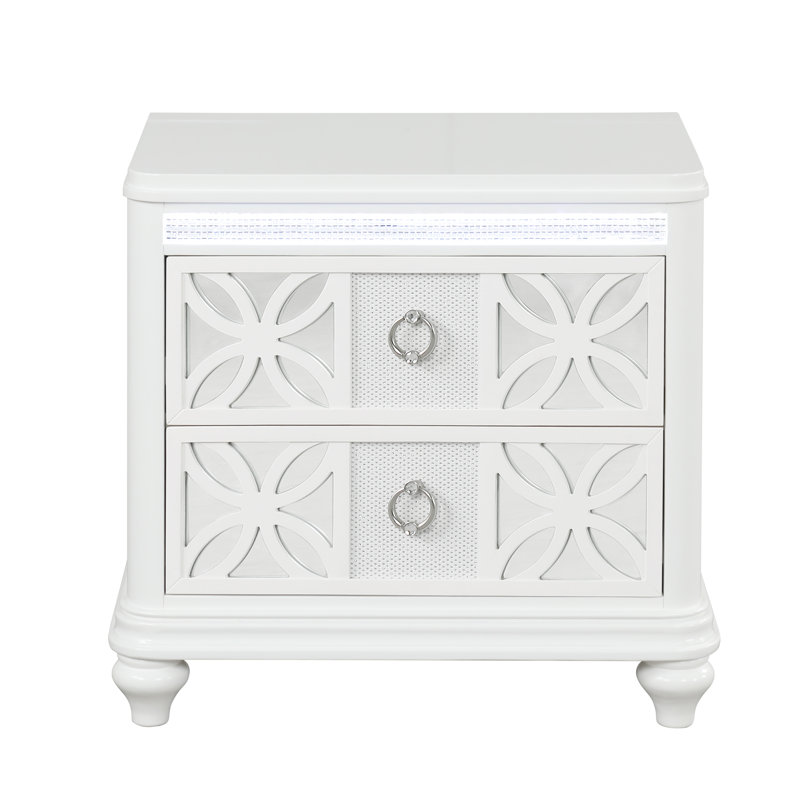Table de chevet 2 tiroirs Ankara avec miroir moderne glamour