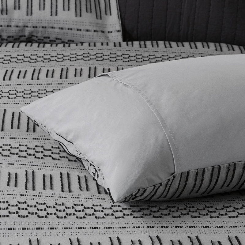 Édredon en coton Ink + ivy - avec accents gris anthracite, 100% coton, 2 taies décoratives, Gris / Noir
