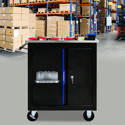Cold Rolled Steel Tool Cart With Lock And 25.88 Inch Depth Multi Stainless Countertop 25.98Inch Tall