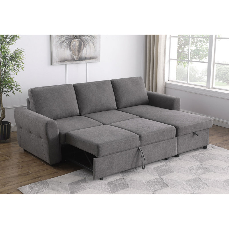 Kenna Sleeper Sofa Sectional With Storage, Gray Fabric