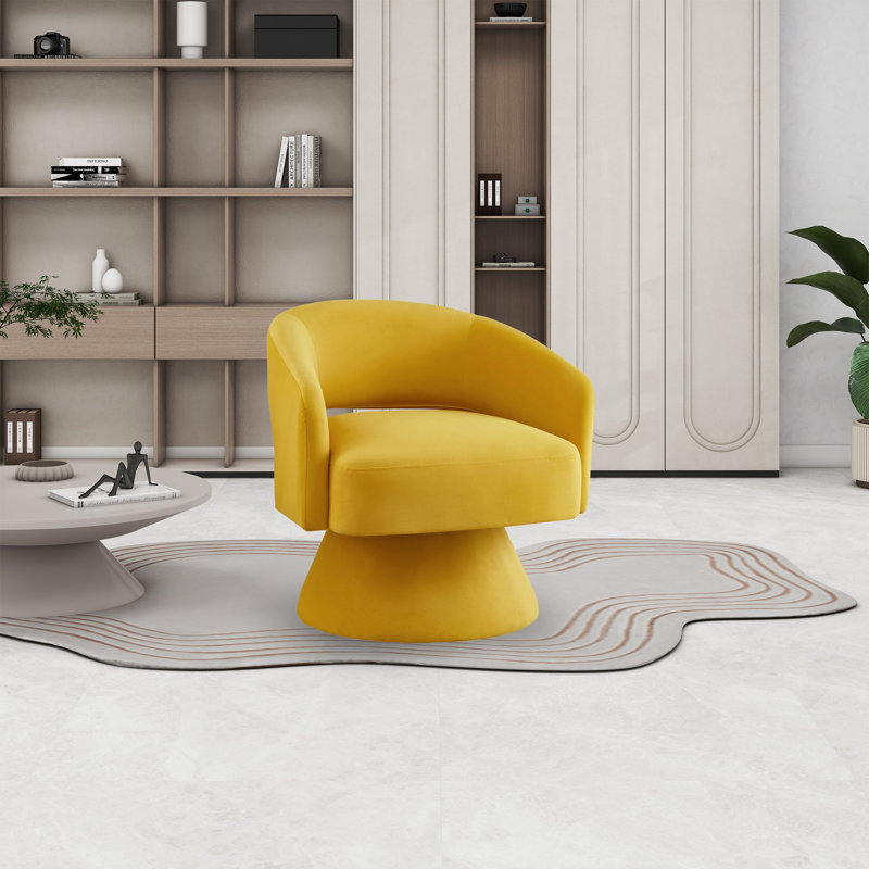 Fauteuil demi-tonneau pivotant moderne et doux, Velours jaune