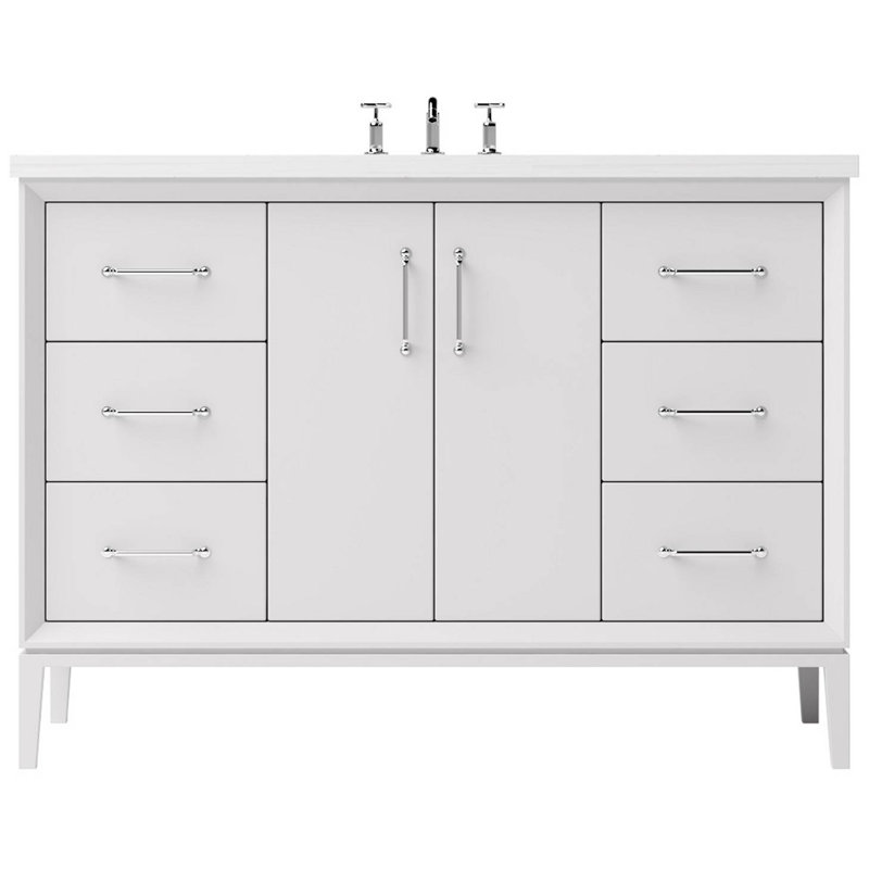 Alexandra Single Extra Wide Bath Vanity, Strong White, Polished Chrome, 54"