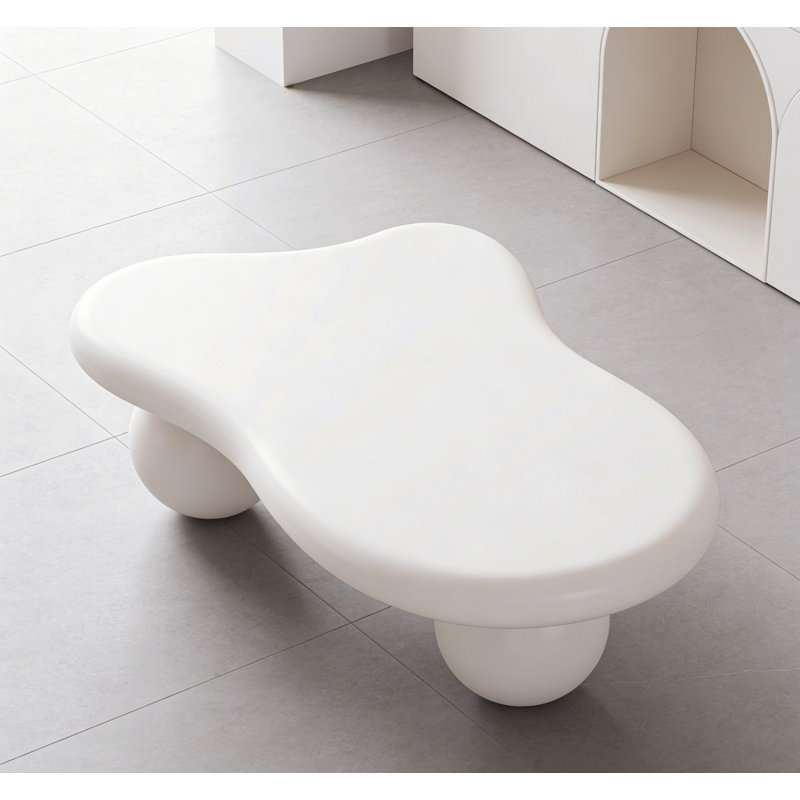 Table basse en forme de nuage avec 3 pieds sphériques pour le salon, H 11,7 po x L 40 po x l 26,8 po, Blanc, crème
