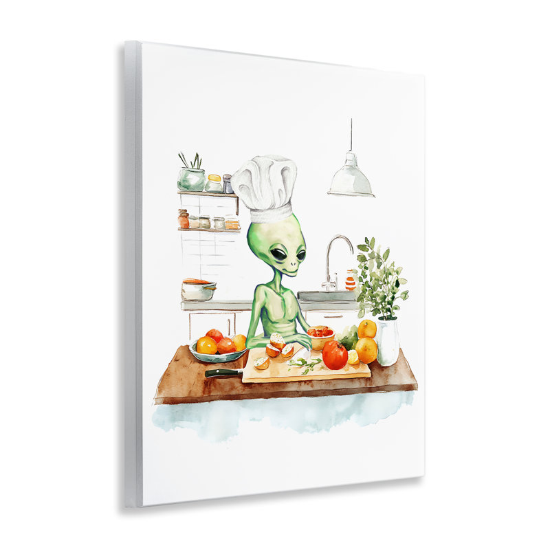 Chef Alien in Kitchen, plaque murale, design par Lil 'Rue