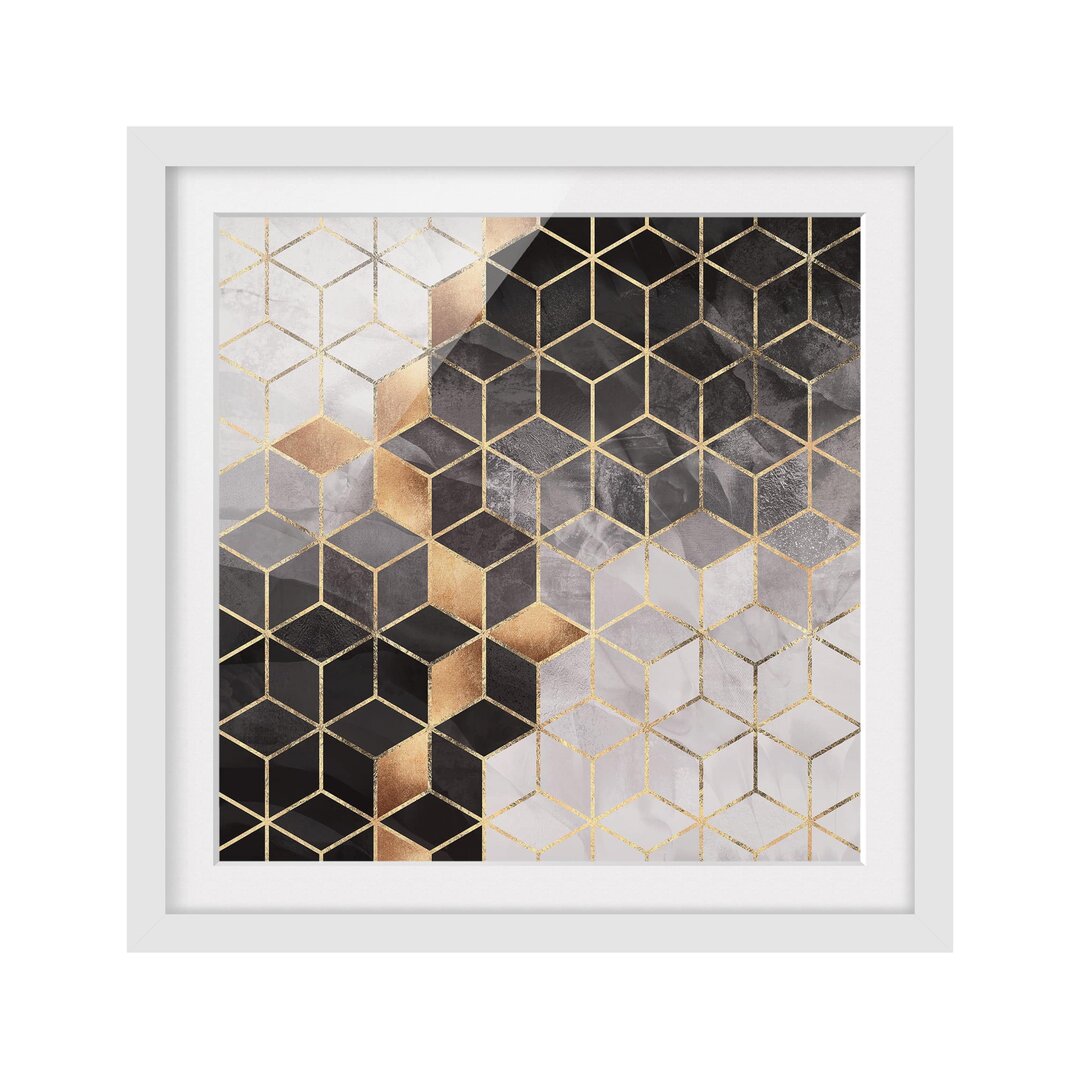 Gerahmter Grafikdruck Black White Golden Geometry