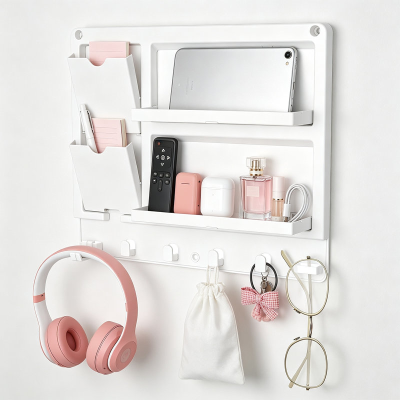 Black Plastic Dorm Bedside Shelf, White