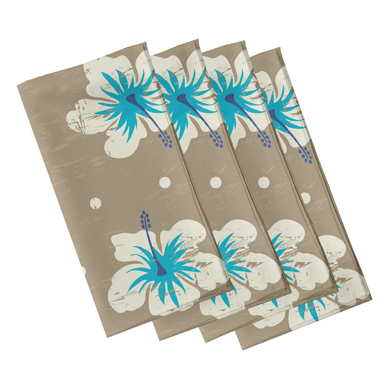 Ensemble de serviettes 4 pièces Cairo Hibiscus Blooms, L 18 po x L 18 po, Beige / taupe