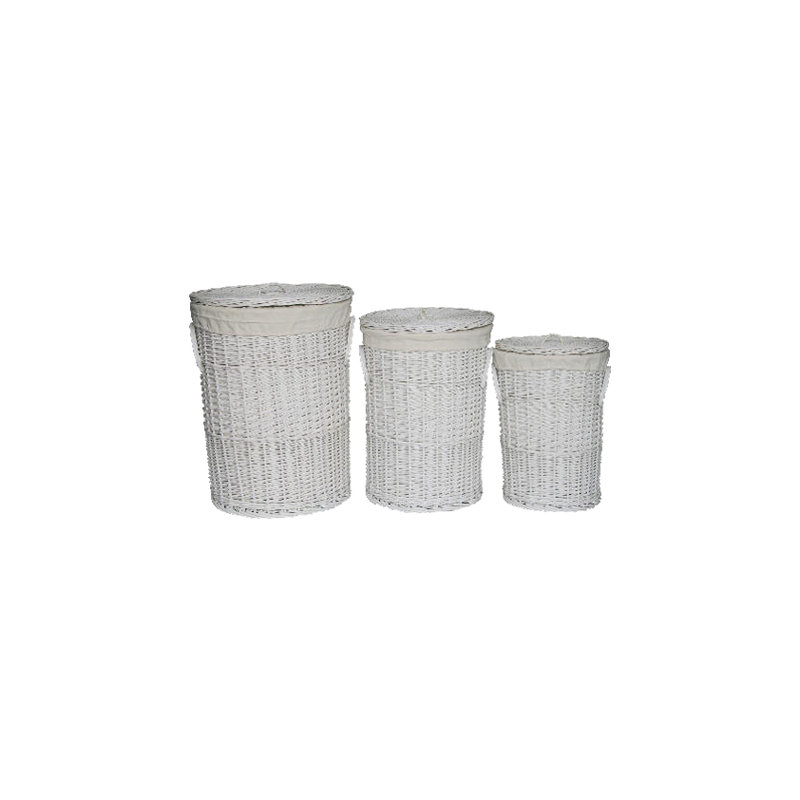 3 Piece Round Wicker Laundry Set
