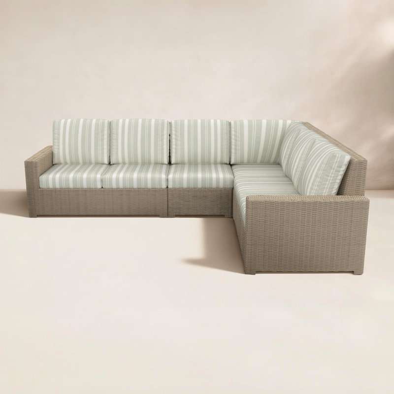 Henri Outdoor Patio Sectional Seating Group With Sunbrella Cushions, Sunbrella Tranquil Sage