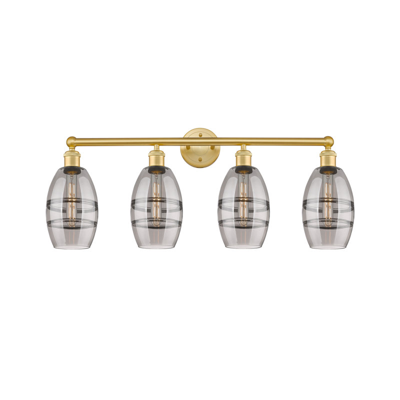 Éclairage pour meuble-lavabo à 4 lumières à intensité variable Dundrod, Gris fumée clair, Or satiné