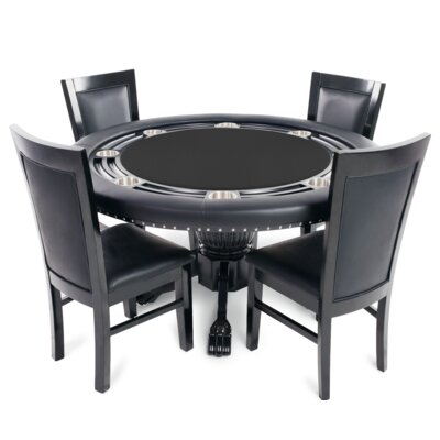 BBO Poker Nighthawk Poker Table for 8 Players with Speed Cloth Playing Surface, 4 Dining Chairs -  2BBO-NH-BLK-SUITED-4C