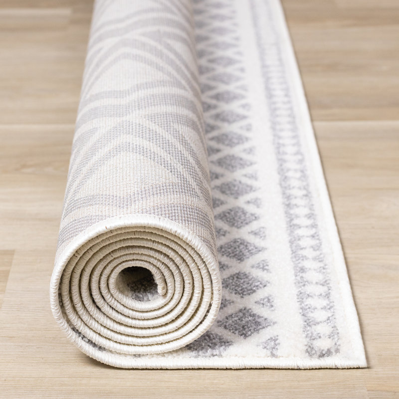 Tapis blanc / gris Kortana Collection, Rectangle 6 pi 7 po x 9 pi 10 po