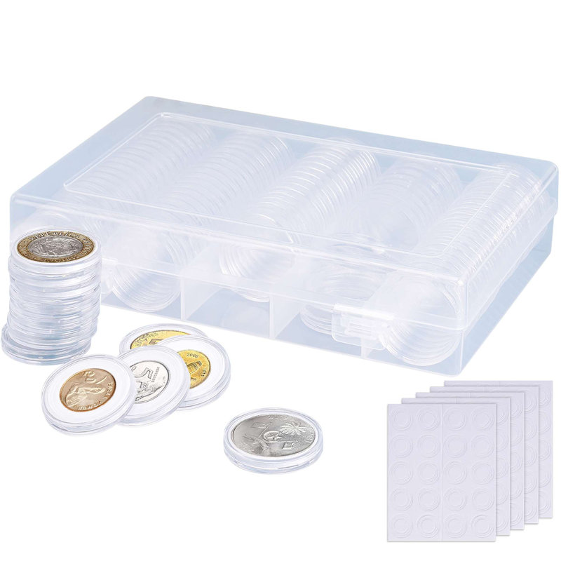 Porte-capsules 100 pièces pour pièces de 30 mm avec 5 joints en mousse et boîte de rangement en plastique transparent pour collectionneurs
