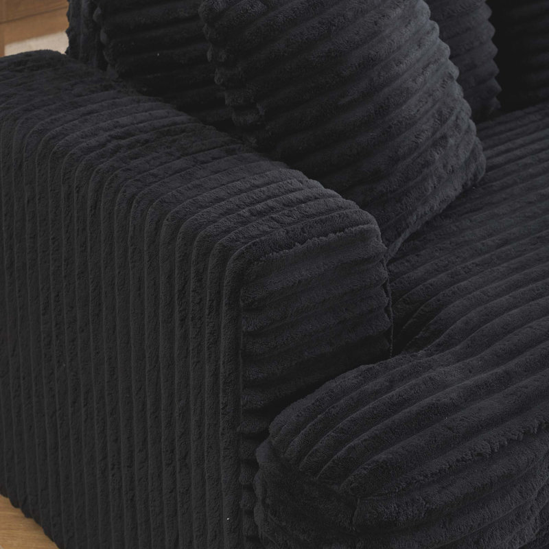 79.3 "3-Seater Corduroy Sofa With 4 Matching Pillows, Black
