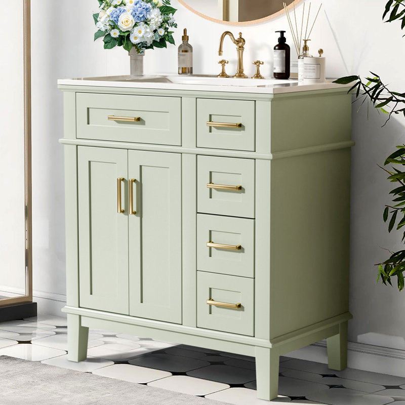 Meuble-lavabo moderne avec lavabo en céramique, Vert