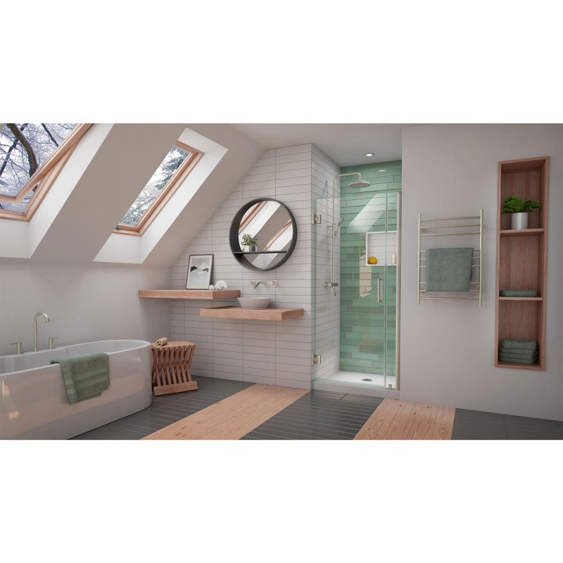 DreamLine Unidoor-LS 32 - 33 inch W x 72 inch H Frameless Hinged Shower Door in Brushed Nickel, Brushed Nickel, 33"