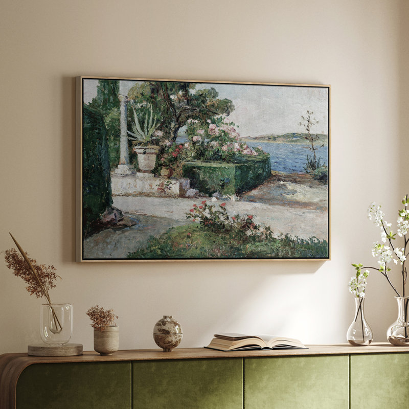 Paysage rétro - DL, Toile avec cadre blanc, H 27 po x l 41 po x P 2 po