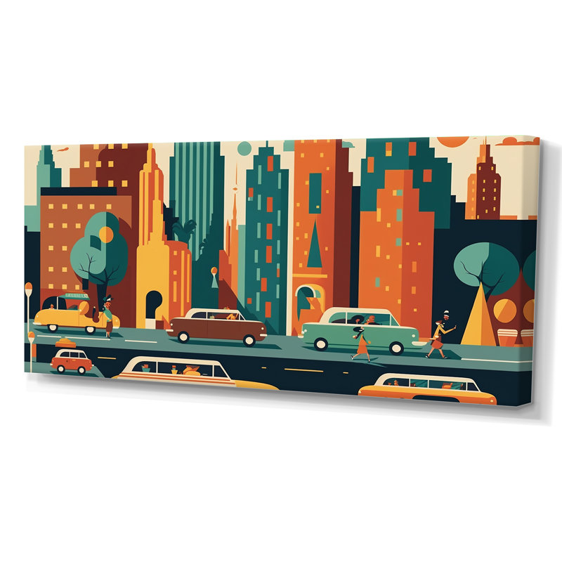 Paysage urbain coloré V - art mural sur toile Cityscapes, Toile tendue, H 28 po x l 60 po x P 1,5 po