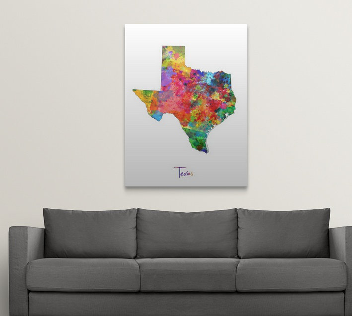 Francy «Texas Map» par Abarca, impression, H 24 po x l 18 po x P 1,5 po, Toile