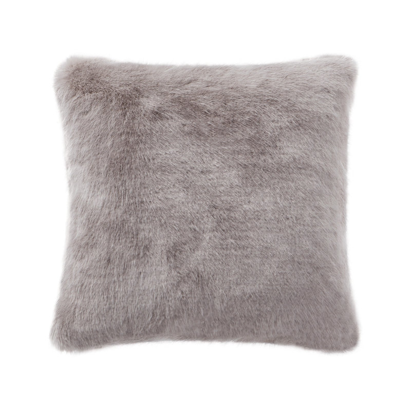 Blue and Taupe Embroidered Faux Fur Pillow Set