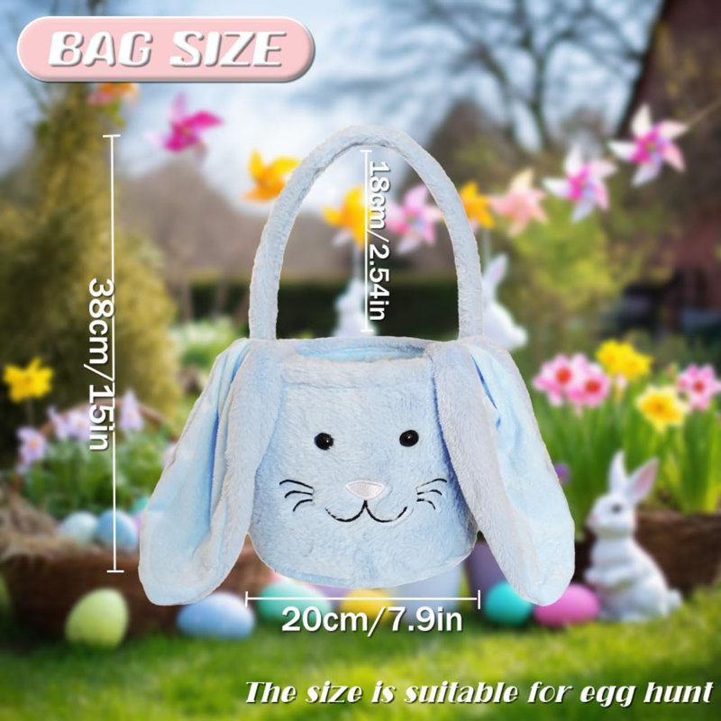 Panier de lapin de Pâques pour enfants, tissu moelleux de chasse aux œufs de Pâques, sac fourre-tout à lapin mignon avec oreille longue et moelleuse