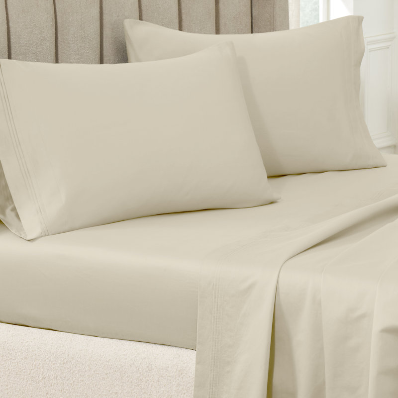 Ensemble de taies d'oreiller de couleur unie en coton égyptien certifié 650 fils Aldin, Standard, Ivoire ivoire