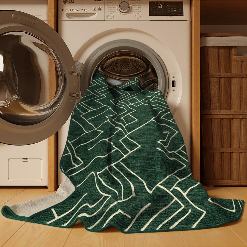 Machine Washable Trellis Green Area Rug, Rectangulaire 2 pi x 3 pi