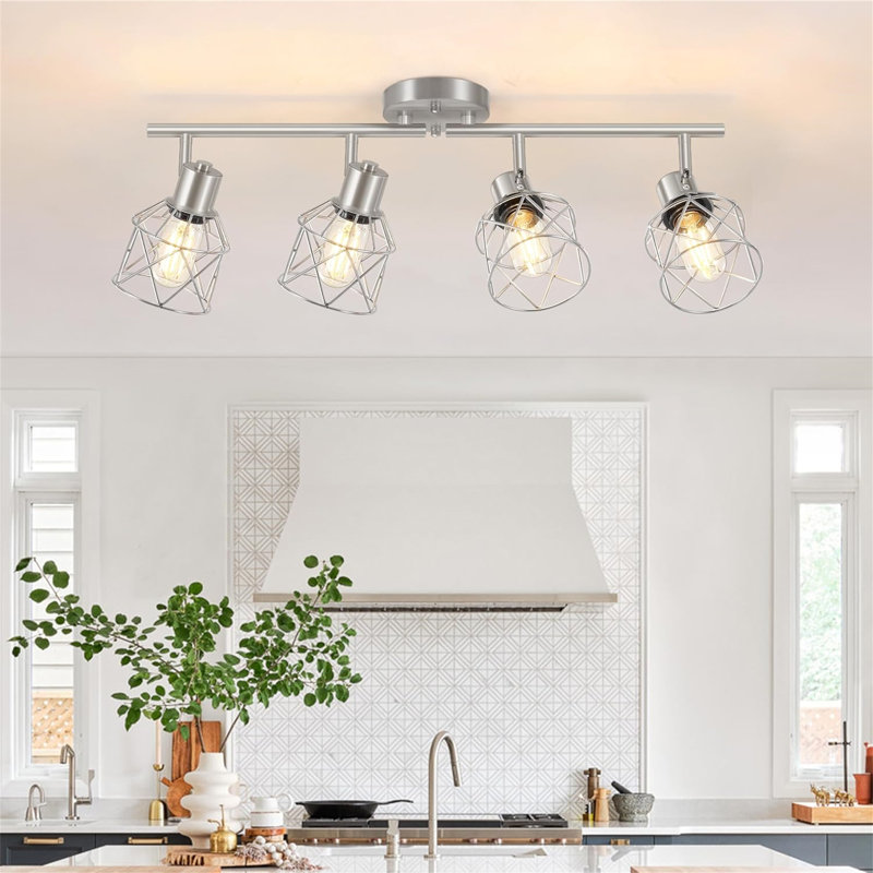 Plafonnier semi-encastré, Nickel brossé, Quatre lumières