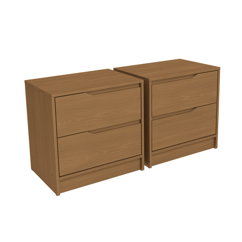 Flórida Set of 2 Modern 2-Drawer Nightstands with Storage, 21.1" W, Brown