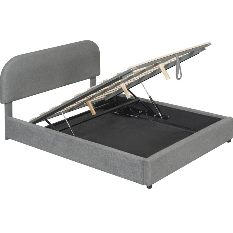 Lit plateforme tapissier Smooth avec option de rangement hydraulique dans des tons gris gracieux