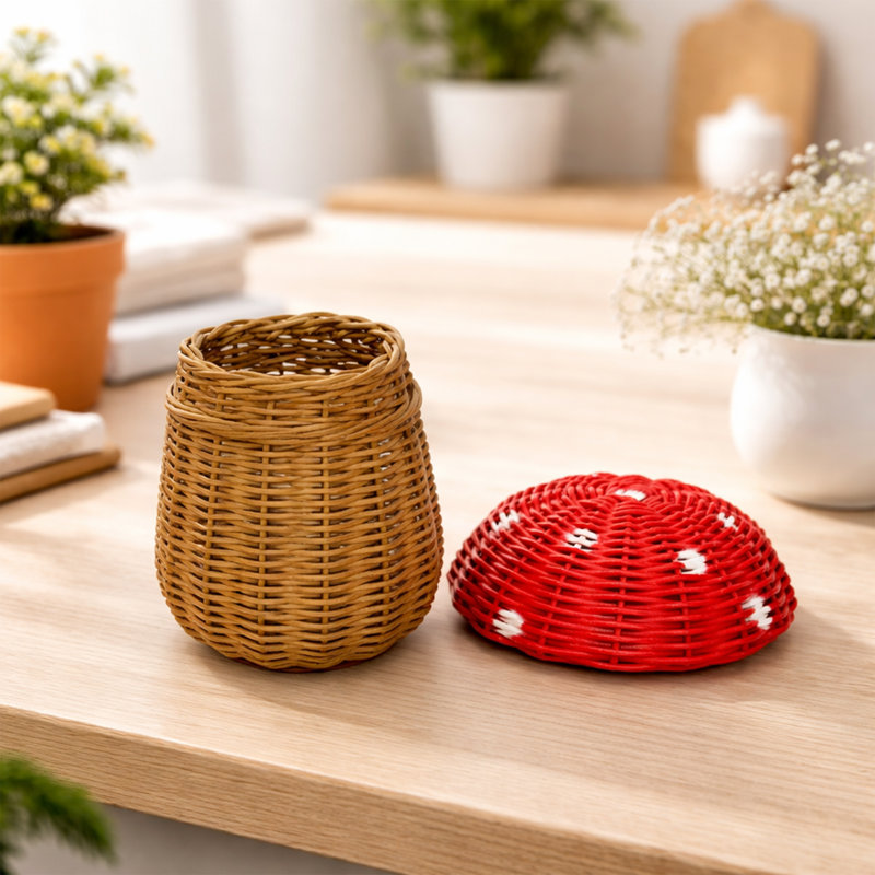 Panier de rangement en rotin champignon avec couvercle Celesse, H 5,5 po x l 5,5 po x P 5,5 po
