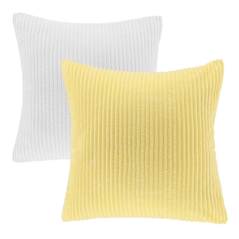 Corduroy Throw Pillow Set with Inserts, Two-Tone Decorative Accent Pillows, Yellow+White, Square 20"