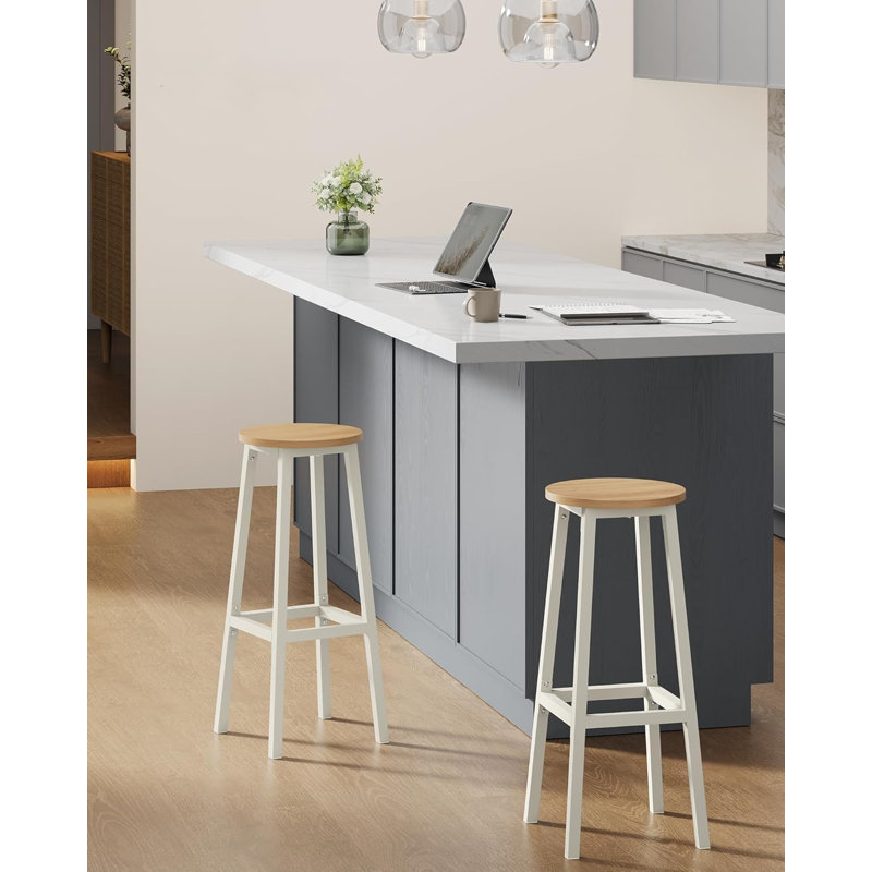 Bar Stools Set Of 2, Kitchen Stools, Natural/White