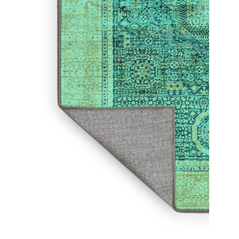 Tapis bleu abstrait en chenille tissée à la machine, Rectangle 2 pi x 3 pi