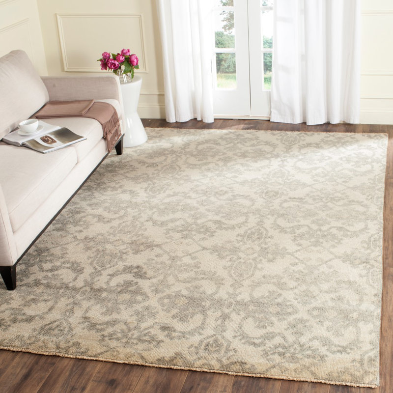 Sivas Hand-Knotted Ivory/Gray Area Rug, Rectangle 8' x 10'